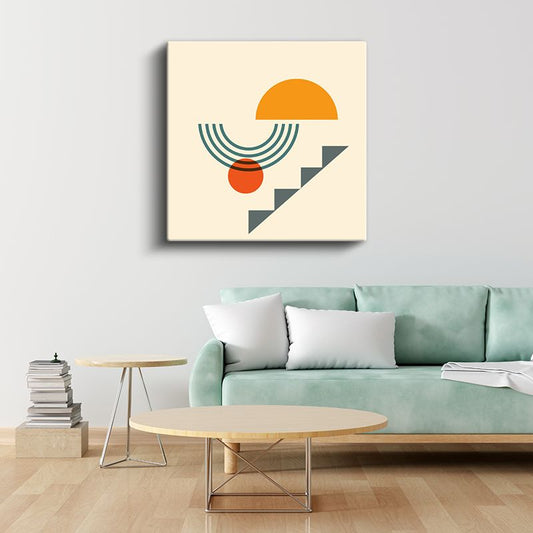 Yükseliş - Turuncu Güneş ve Merdiven Deseni Kanvas Tablo