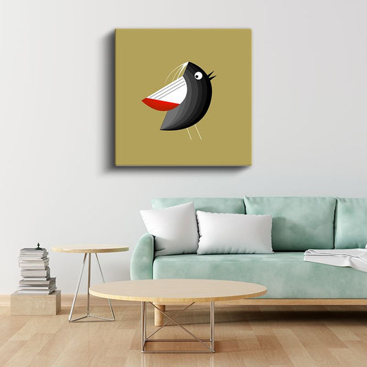 Siyah Kuş Silueti - Altın Zemin Üzerinde Minimalist Tasarım Kanvas Tablo