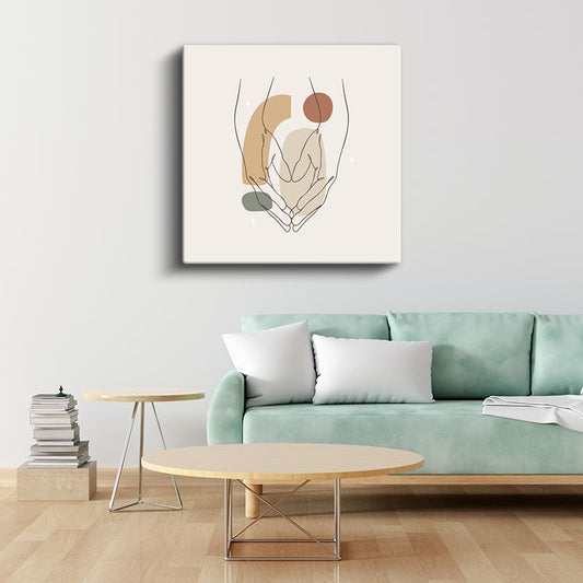 Şefkat Dokunuşu - Minimalist El İllüstrasyonlu Kanvas Tablo