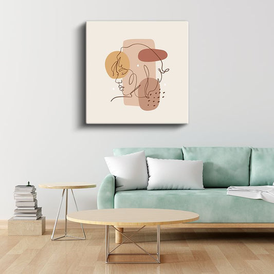 Profil Silüeti - Pastel Tonlarda Geometrik Kompozisyon Kanvas Tablo