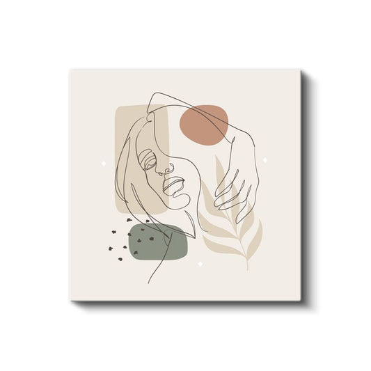 Zarif Profil - Yaprak Motifli Minimalist Çizgi Sanatı Kanvas Tablo