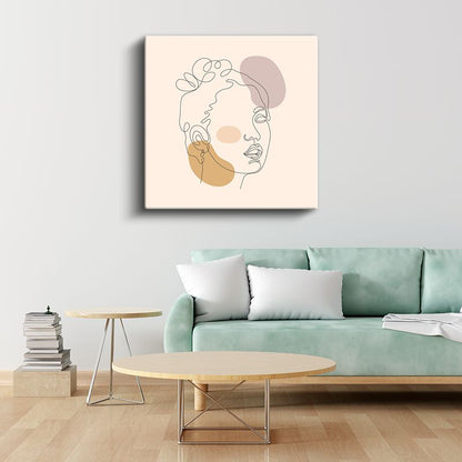 Tek Çizgi Yüz - Pastel Tonlarda Soyut İfade Kanvas Tablo