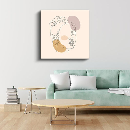 Tek Çizgi Yüz - Pastel Tonlarda Soyut İfade Kanvas Tablo