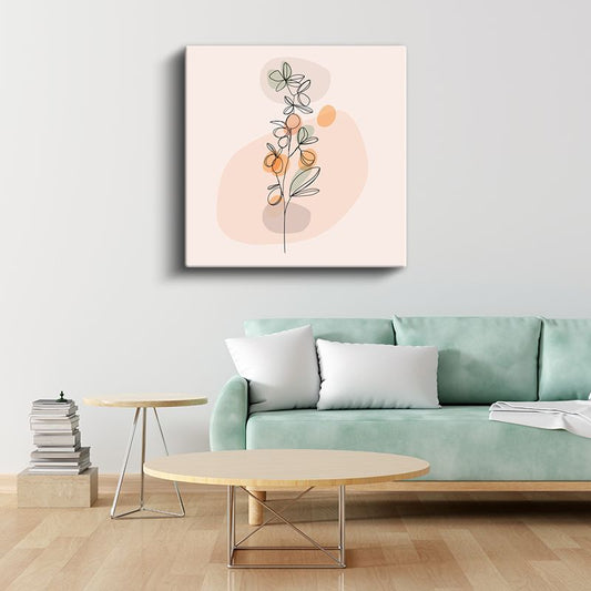 Soyut Botanik - Minimalist Çizgilerle Stilize Edilmiş Kanvas Tablo