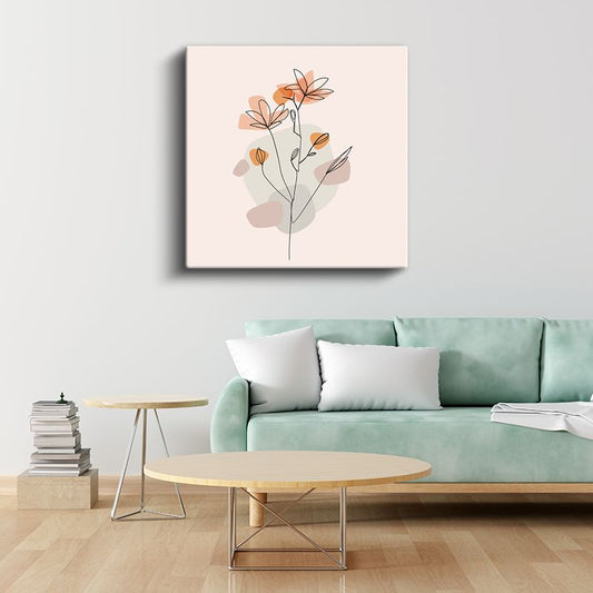 Zarif Çiçek Dalı - Pastel Renk Geçişli Vektörel Kanvas Tablo