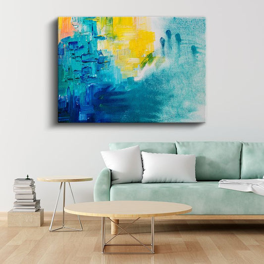 Turkuaz Dinamizm - Canlı Renkli Soyut Ekspresyonist Kanvas Tablo
