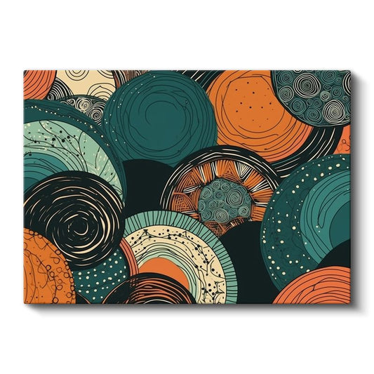 Spiral Dalgalar - Turuncu ve Yeşil Tonlarda Geometrik Desenli Kanvas Tablo