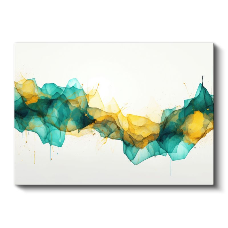 Akışkan Dalgalar - Turkuaz ve Amber Tonlarda Soyut Suluboya Kanvas Tablo