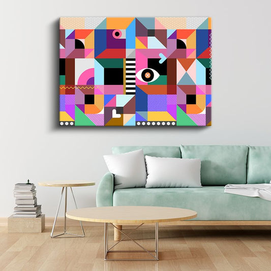 Soyut Semboller - Çok Renkli Geometrik Desen Kanvas Tablo