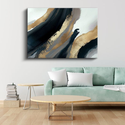 Altın Akışı - Minimalist Siyah Beyaz Kompozisyon Kanvas Tablo