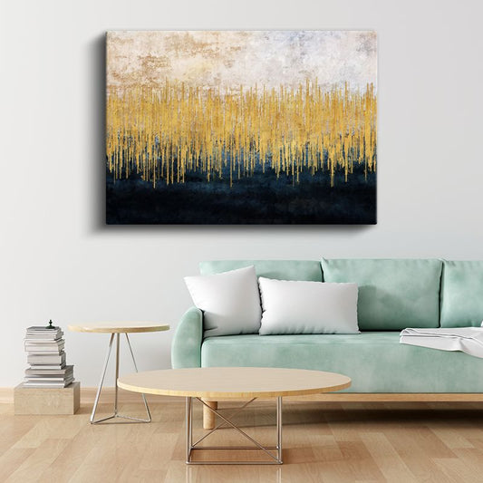 Altın Çizgiler - Minimalist Dikey Ritim Kanvas Tablo