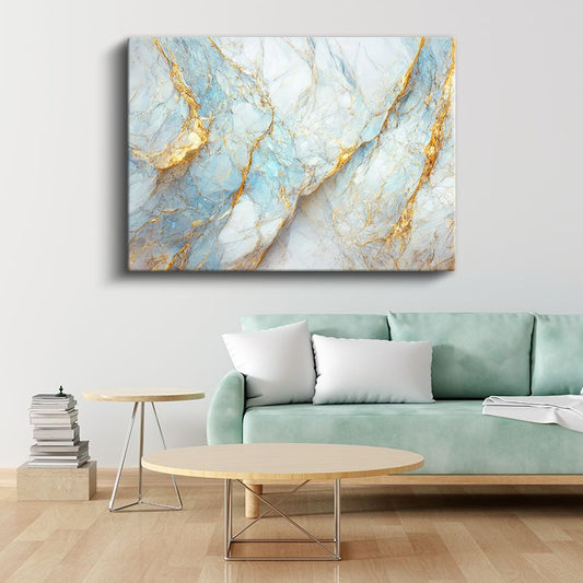 Altın Damarlar - Mavi Mermer Dokusu Kanvas Tablo