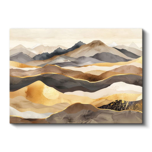 Altın Katmanlar - Soyut Dağ Silüetleri Kanvas Tablo