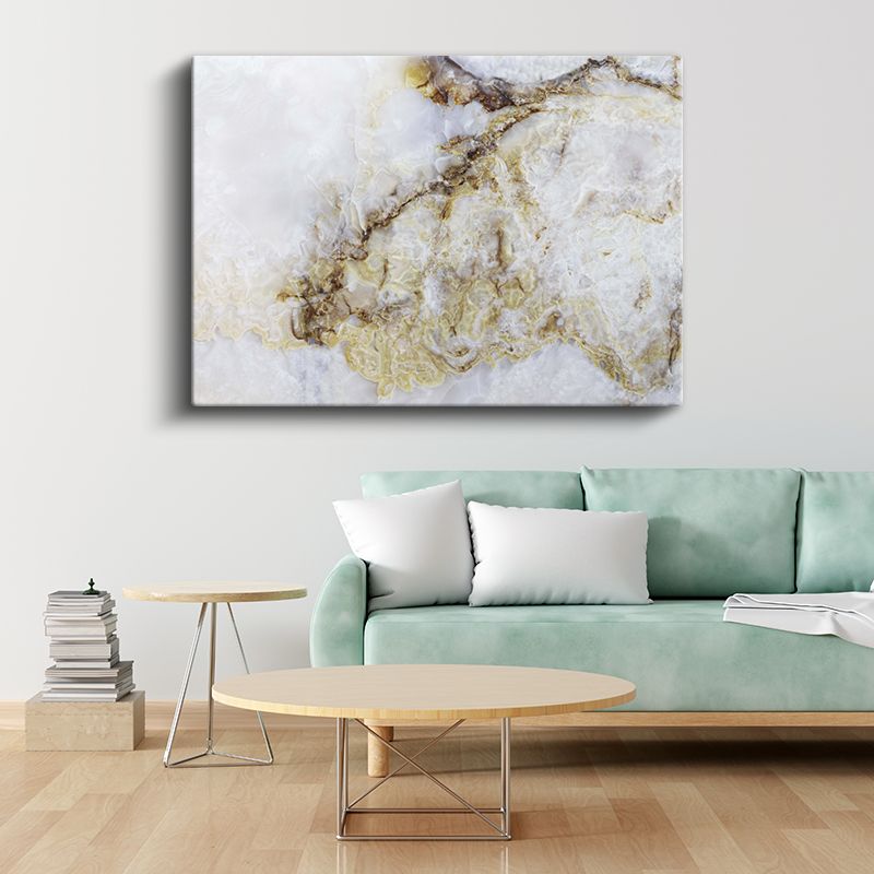 Zarif Damarlar - Altın Detaylı Beyaz Mermer Soyut Kanvas Tablo