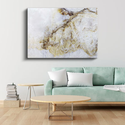 Zarif Damarlar - Altın Detaylı Beyaz Mermer Soyut Kanvas Tablo