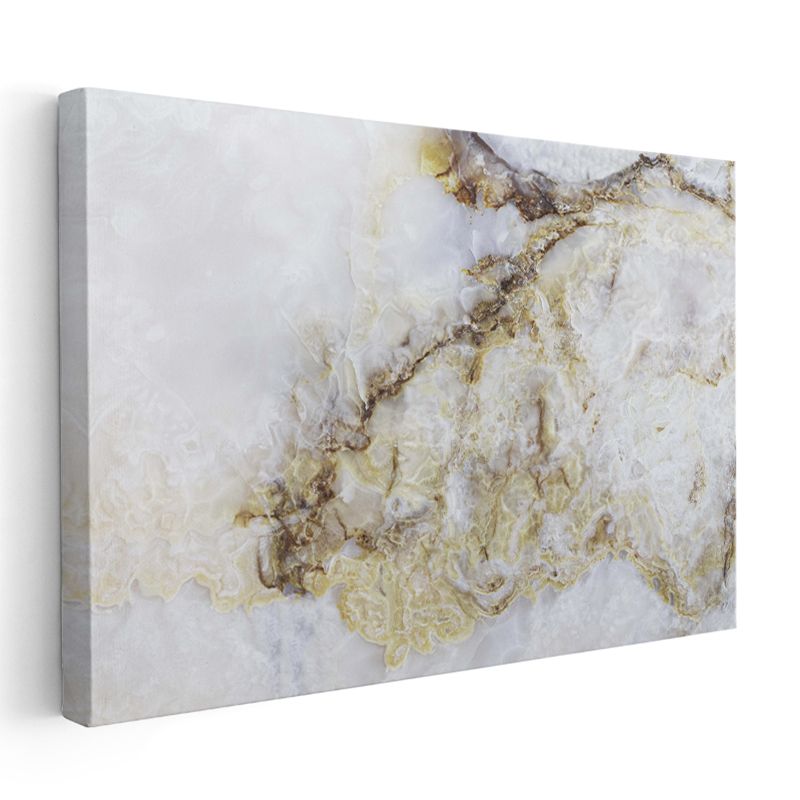 Zarif Damarlar - Altın Detaylı Beyaz Mermer Soyut Kanvas Tablo