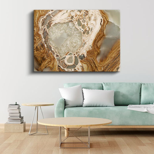 Kristal Oluşum - Amber Tonları Jeod Dilimi Soyut Kanvas Tablo