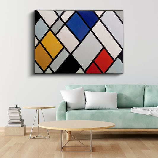 Geometrik Denge - Renkli Kareler ve Çizgiler Kanvas Tablo