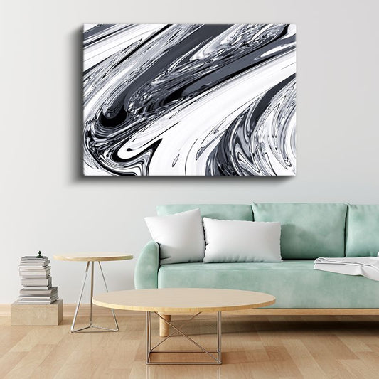 Siyah Beyaz Dinamizm - Akışkan Çizgiler ve Dalgalı Formlar Kanvas Tablo