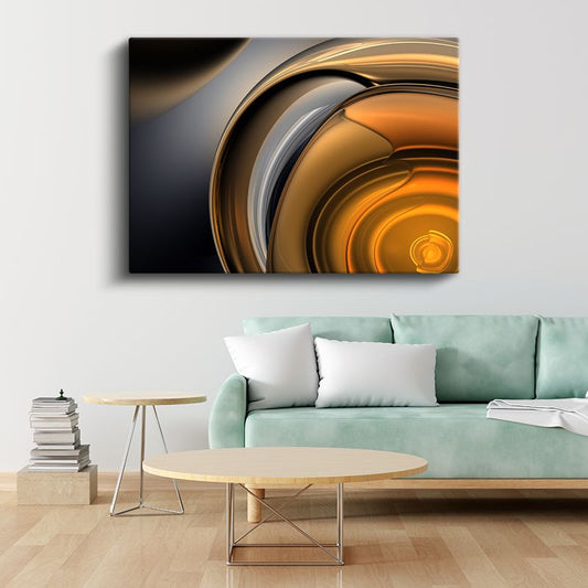 Altın Spiral - Metalik Dalgalı Formlar Kanvas Tablo