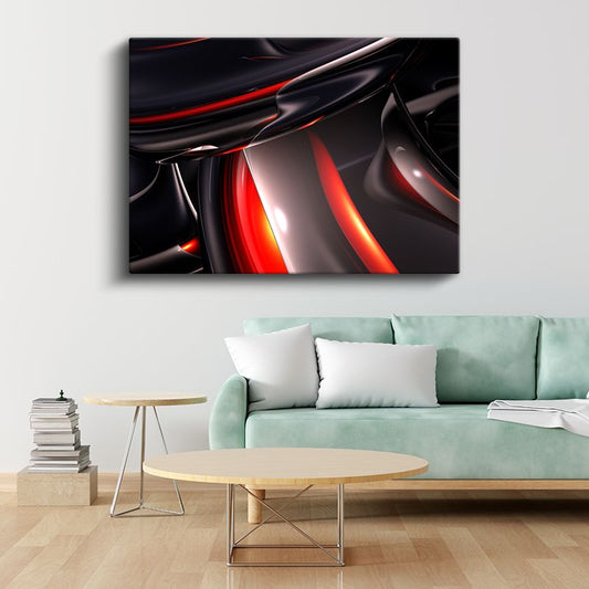 Kırmızı Işık - Metalik Soyut Kompozisyon Kanvas Tablo