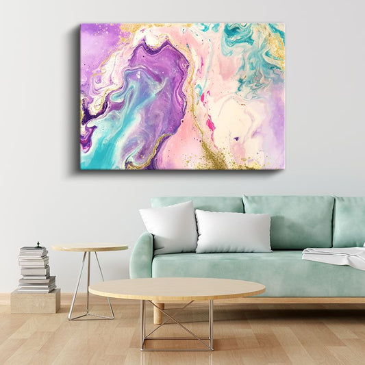 Mor Akış - Mermer Efektli Altın Detaylı Kanvas Tablo