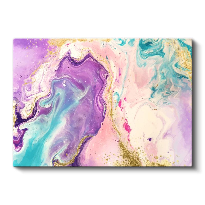 Mor Akış - Mermer Efektli Altın Detaylı Kanvas Tablo