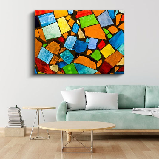 Renkli Mozaik - Geometrik Parçaların Dansı Kanvas Tablo