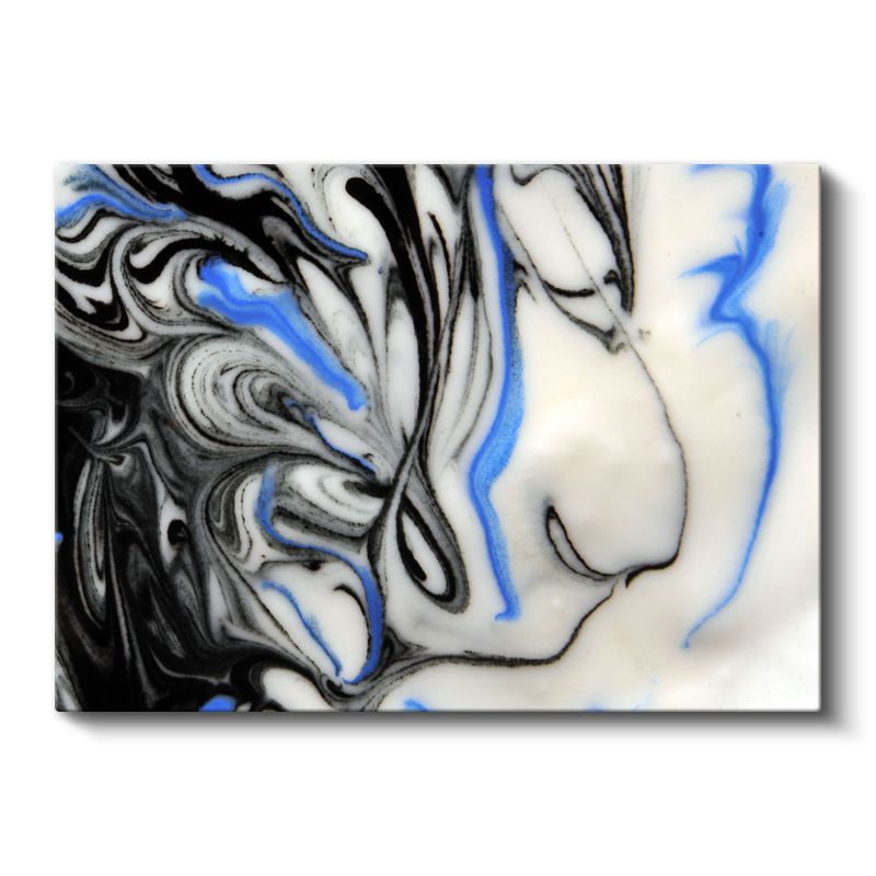 Akışkan Simetri - Siyah Beyaz Mavi Mermerleme Kanvas Tablo
