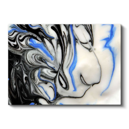 Akışkan Simetri - Siyah Beyaz Mavi Mermerleme Kanvas Tablo