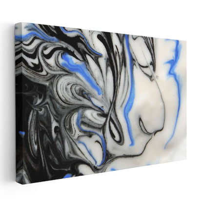 Akışkan Simetri - Siyah Beyaz Mavi Mermerleme Kanvas Tablo