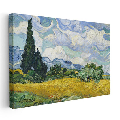 Dalgalı Gökyüzü - Sarı Tarla Yeşil Servi Kanvas Tablo