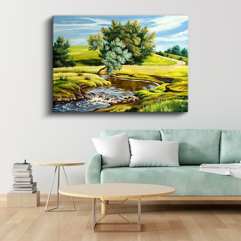 Altın Çayır - Mavi Su Yeşil Ağaç Harmonisi Kanvas Tablo