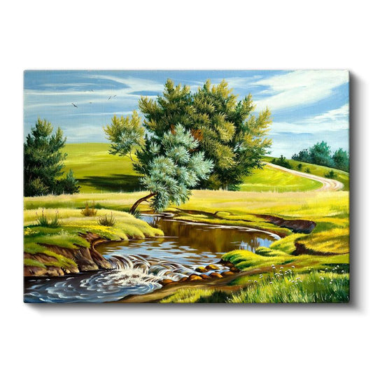 Altın Çayır - Mavi Su Yeşil Ağaç Harmonisi Kanvas Tablo