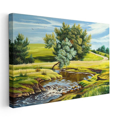 Altın Çayır - Mavi Su Yeşil Ağaç Harmonisi Kanvas Tablo
