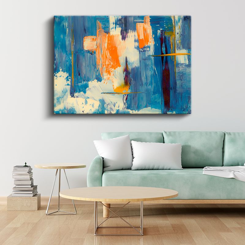 Mavi Turuncu Kontrast - Modern Fırça Darbeleri Kanvas Tablo