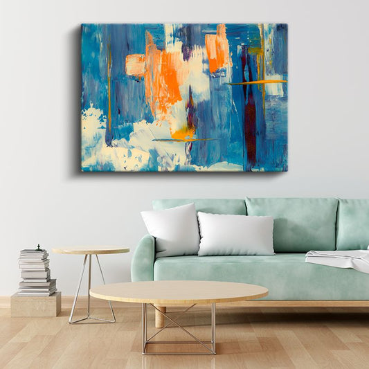 Mavi Turuncu Kontrast - Modern Fırça Darbeleri Kanvas Tablo