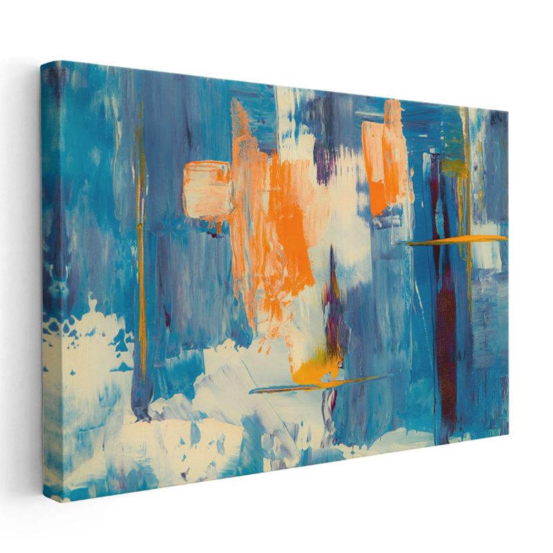 Mavi Turuncu Kontrast - Modern Fırça Darbeleri Kanvas Tablo
