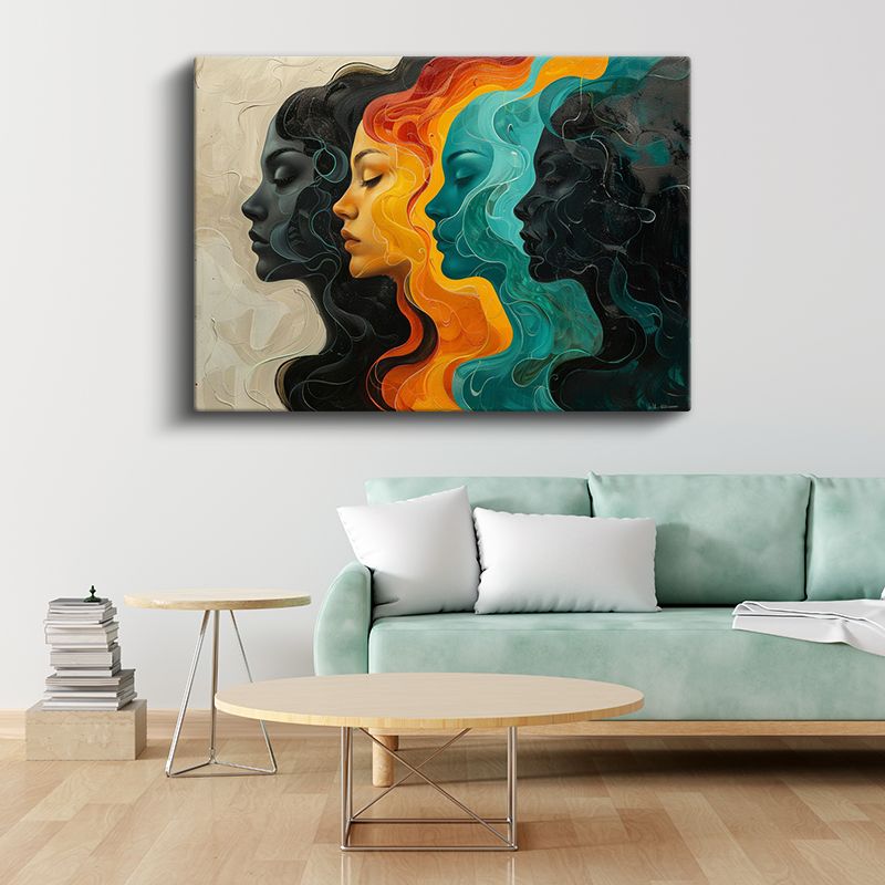 Renkli Silüetler - Çoklu Yüz Profilleri Kanvas Tablo