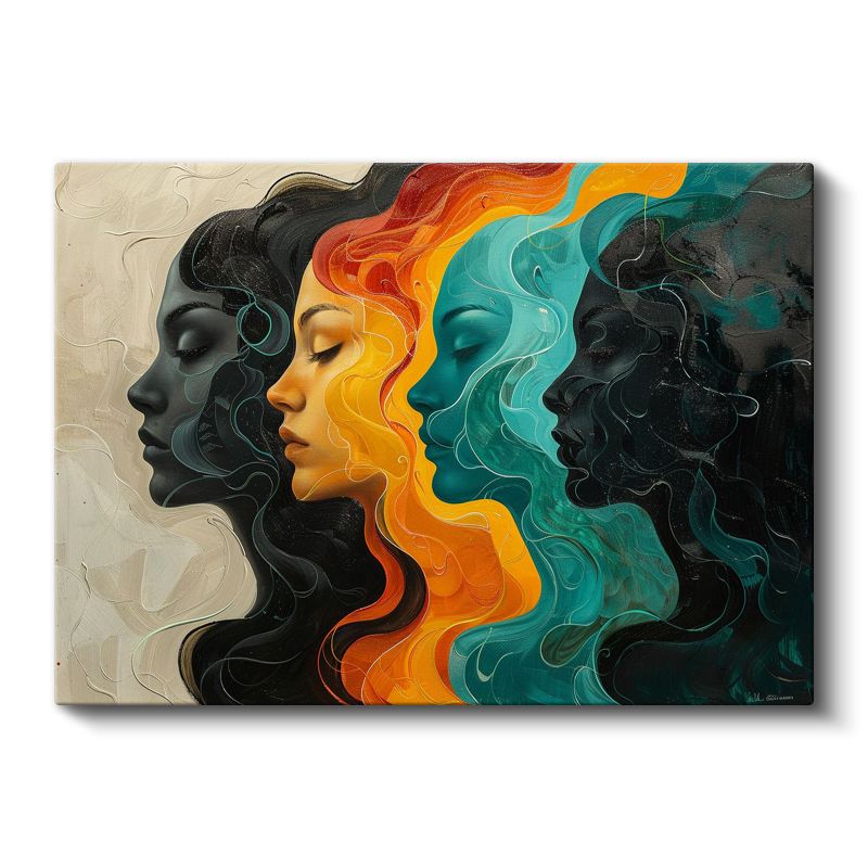 Renkli Silüetler - Çoklu Yüz Profilleri Kanvas Tablo