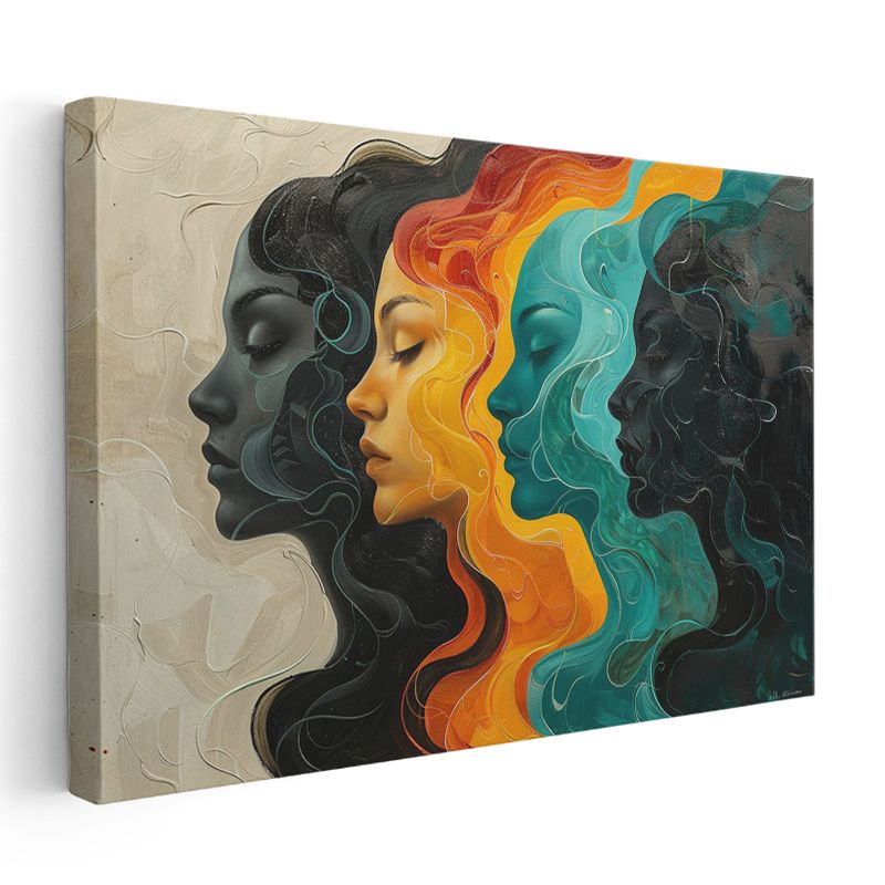 Renkli Silüetler - Çoklu Yüz Profilleri Kanvas Tablo