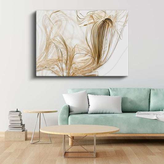 Altın İnce Çizgiler - Zarif Soyut Kompozisyon Kanvas Tablo