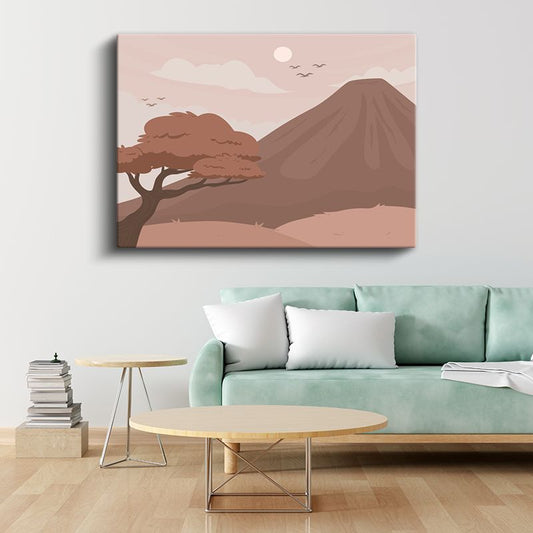 Minimalist Dağ Silueti - Pastel Tonlarda Vektörel Doğa Kanvas Tablo