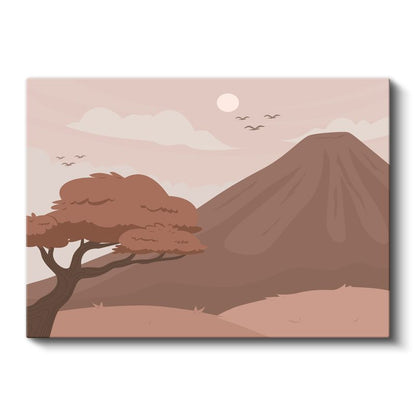 Minimalist Dağ Silueti - Pastel Tonlarda Vektörel Doğa Kanvas Tablo