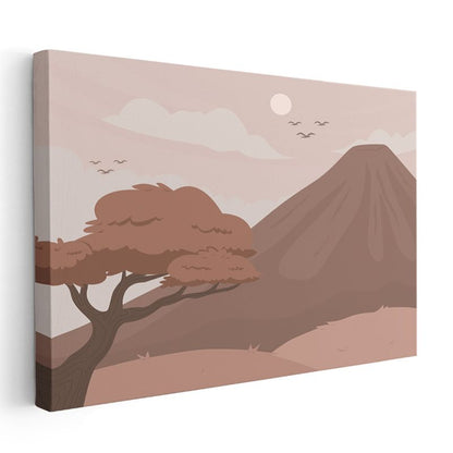 Minimalist Dağ Silueti - Pastel Tonlarda Vektörel Doğa Kanvas Tablo