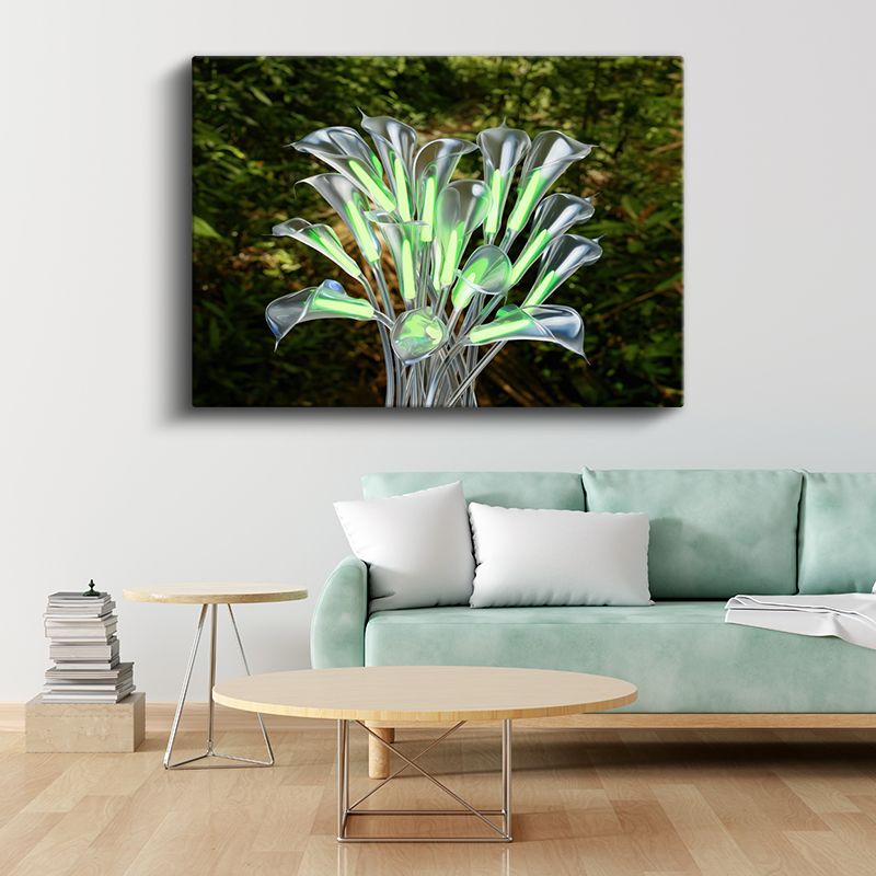 Kristal Çiçekler - Dijital Sanat Esintili Işıklı Kompozisyon Kanvas Tablo