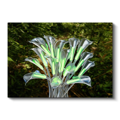 Kristal Çiçekler - Dijital Sanat Esintili Işıklı Kompozisyon Kanvas Tablo