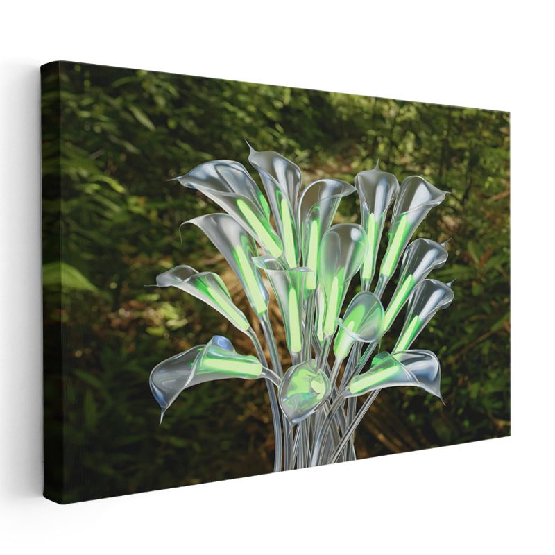 Kristal Çiçekler - Dijital Sanat Esintili Işıklı Kompozisyon Kanvas Tablo