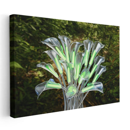 Kristal Çiçekler - Dijital Sanat Esintili Işıklı Kompozisyon Kanvas Tablo