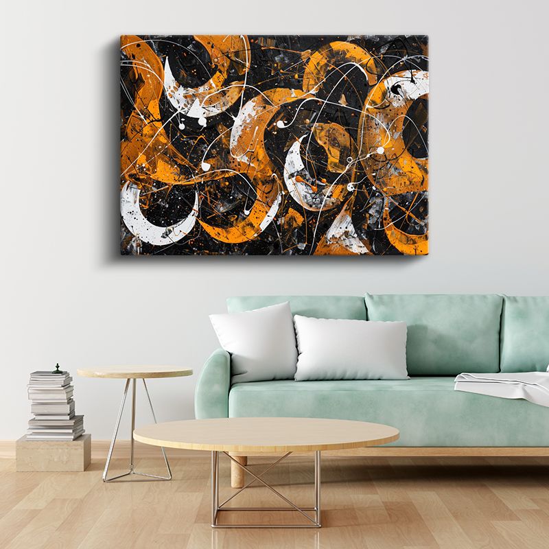 Dinamik Çizgiler - Turuncu Siyah Ekspresyonist Kompozisyon Kanvas Tablo